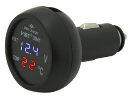 Zástrčka MULTI - USB, voltmetr, teploměr Compass 07427